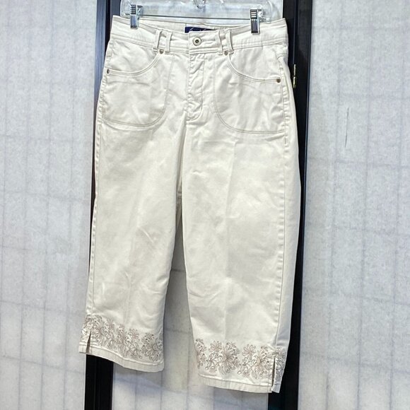 Gloria Vanderbilt High Rise Stretch Denim Capris Ivory Embroidered Perfect Fit - Picture 4 of 13